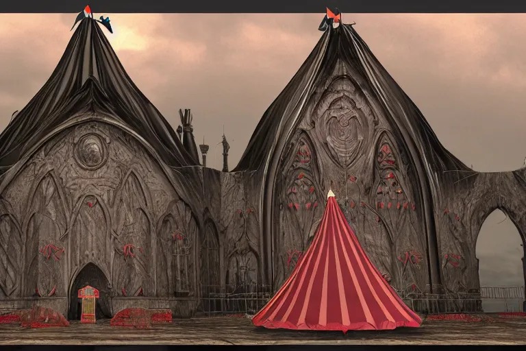 Image similar to 3d sculpt of a huge dark fantasy gothic circus tent, artstaton, digital illustration