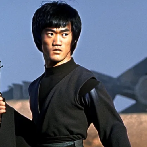 Image similar to bruce lee as anakin skywalker in star wars episode 3, 8k resolution, full HD, cinematic lighting, award winning, anatomically correct