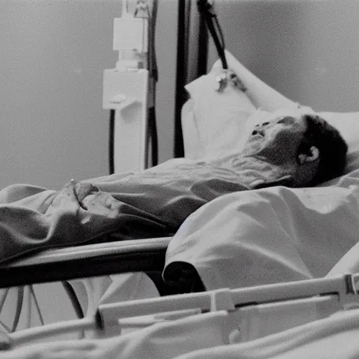 Prompt: hd professional medical photograph of a man lying in a hospital gurney possessed by a dybbuk