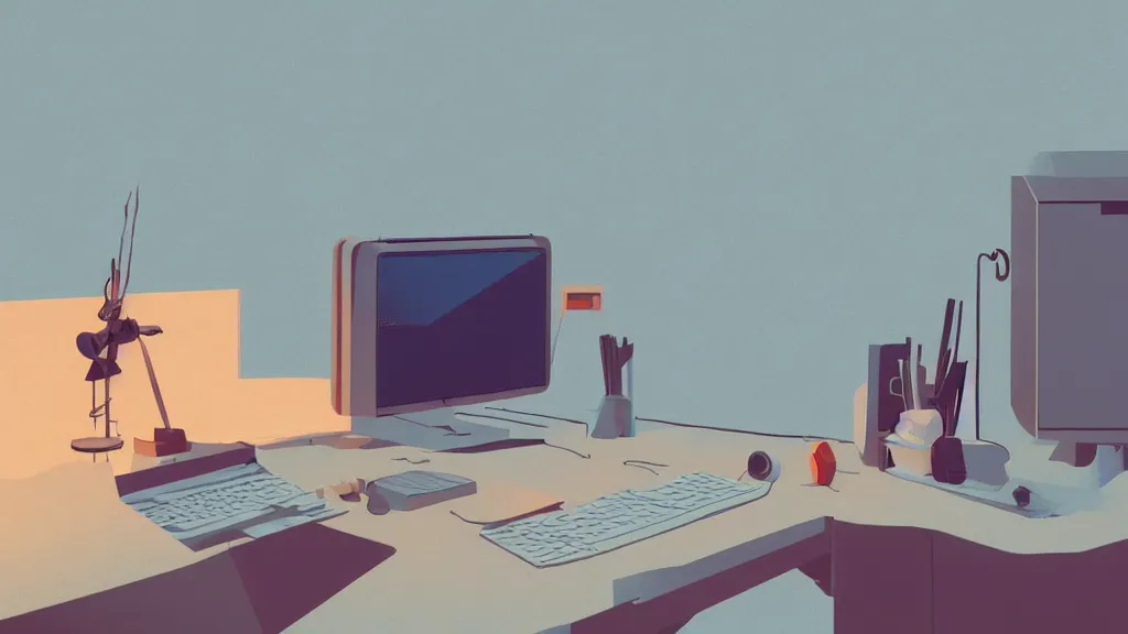 Prompt: stylized minimalist retro computer of a famous web designer, loftis, cory behance hd, by moebius, makoto shinkai and lois van baarle, ilya kuvshinov, rossdraws global illumination