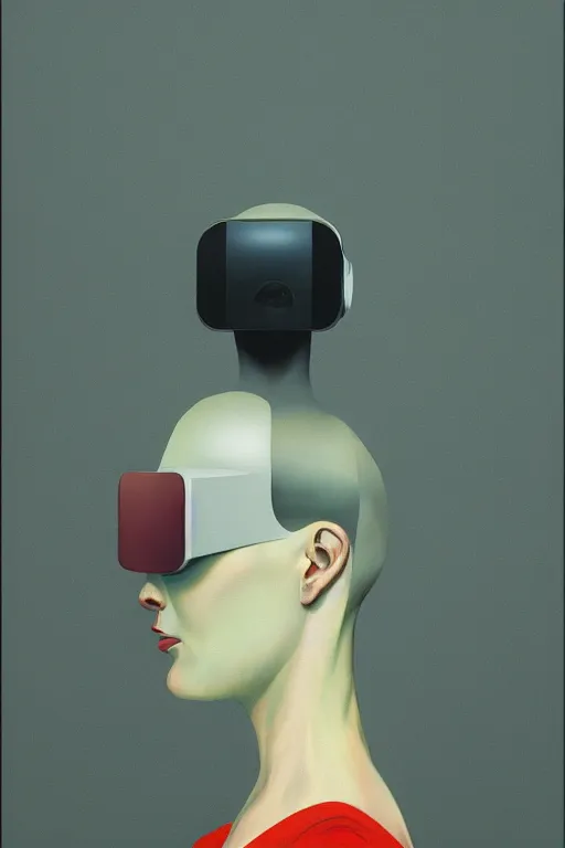 Image similar to woman wearing oculus and digital glitch head edward hopper and james gilleard, zdzislaw beksisnski, higly detailed
