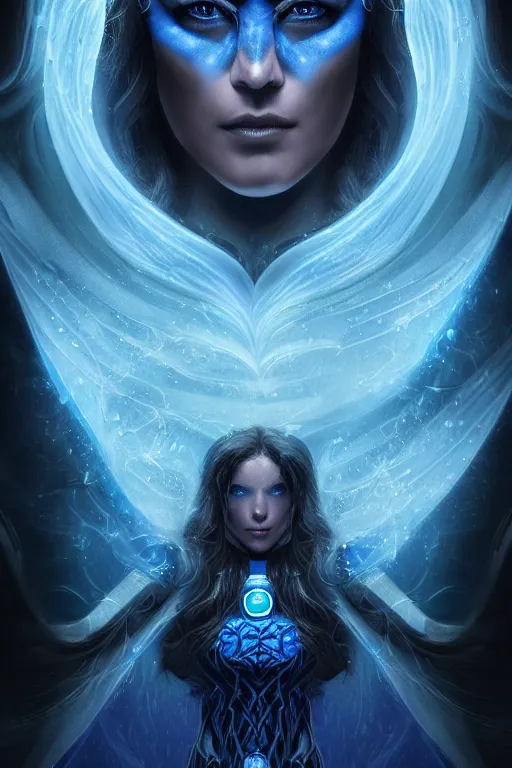 Image similar to Majestic and regal portrait of a female blue Lantern, DC universe, Perfect face, beautiful, intricate, epic, elegant, menacing, fantasy, highly detailed, digital painting, hard focus, beautiful volumetric lighting, epic light, ultra detailed, Horror, souls, ghosts, smoke by Leesha Hannigan, Ross Tran, Thierry Doizon, Kai Carpenter, Ignacio Fernández Ríos