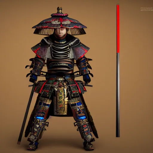 Image similar to Japanese Ersnt Junger wearing Samurai armor, realistic, photo studio, HDR, 8k, trending on artstation