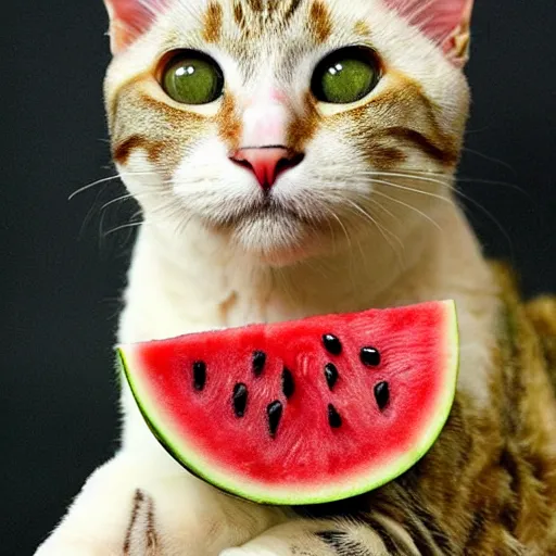 Prompt: a perfect hybrid fusion of the flesh : cat mixed with watermelon mixed with bee mixed with cat mixed with watermelon mixed with bee mixed with cat