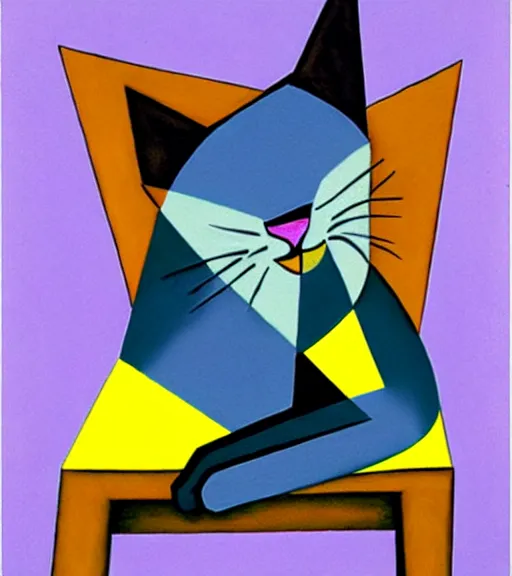 Prompt: cubism cat on chair, muted colors