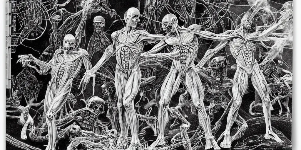 Image similar to detailed anatomy book about aliens, by joe penton, virgil finlay