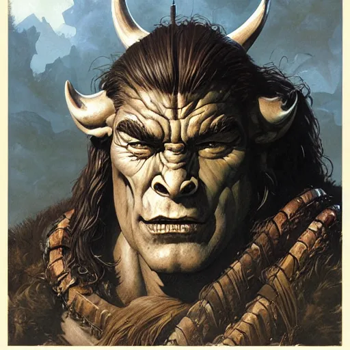 Prompt: head and shoulders portrait of an ogre barbarian, d & d, fantasy, greg rutkowski, frank frazetta, alexandre chaudret, boris vallejo, michael whelan, miro petrov, hr giger, magali villeneuve, donato giancola