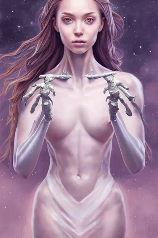 Image similar to a photorealistic painting of an attractive young girl, partially clothed in ethereal armor emitting psychic powers, beautiful bone structure, anatomically accurate arms and hands, perfectly proportioned face, perfect eyes, intricate, elegant, highly detailed, hyper detailed, trending on tumblr, by artgerm, by loish, fantasy scene, fantasy aesthetic, trending on Artstation