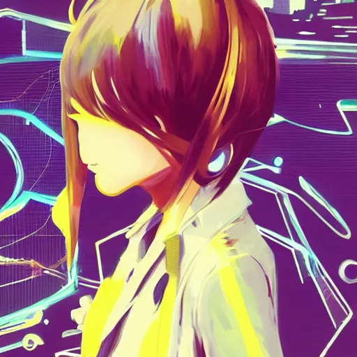 Image similar to Frequency indie album cover, luxury advertisement, yellow filter. Clean and detailed post-cyberpunk sci-fi close-up schoolgirl in asian city in style of cytus and deemo, blue flame, relaxing, calm and mysterious vibes, by Tsutomu Nihei, by Yoshitoshi ABe, by Ilya Kuvshinov, by Greg Tocchini, nier:automata, set in half-life 2, Matrix, GITS, Blade Runner, Neotokyo Source, Syndicate(2012), dynamic composition, beautiful with eerie vibes, very inspirational, very stylish, with gradients, surrealistic, dystopia, postapocalyptic vibes, depth of field, mist, rich cinematic atmosphere, perfect digital art, mystical journey in strange world, beautiful dramatic dark moody tones and studio lighting, shadows, bastion game, arthouse