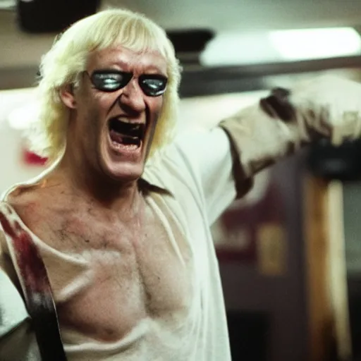 Image similar to Jimmy Saville as Punisher, cinematic, movie still, photorealistic, laughing, 8k,