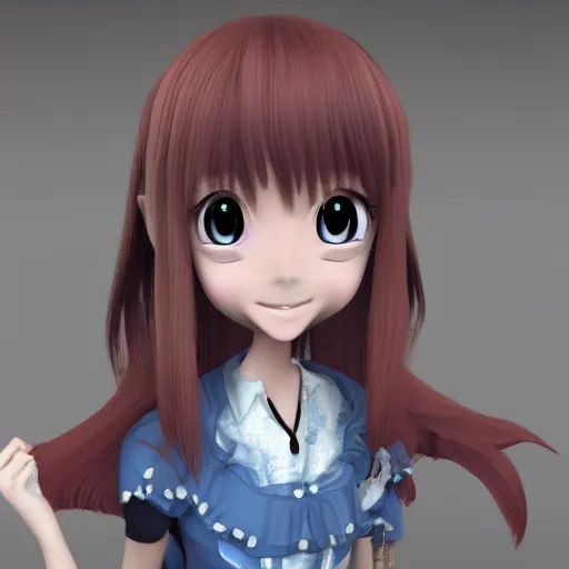 Image similar to 3 d anime girl very detailed, highly detailed, disney style