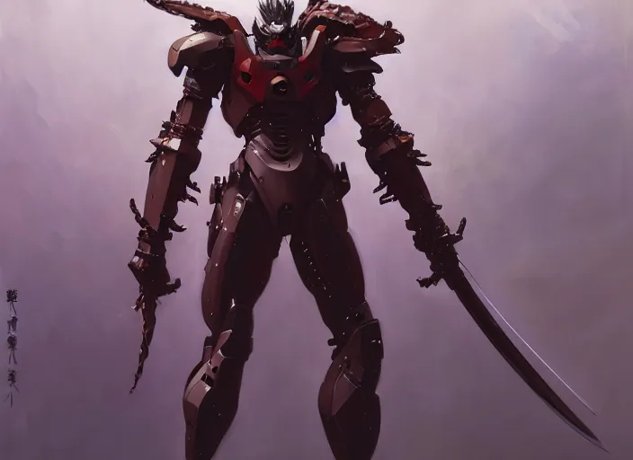 Image similar to character design game art digital 2 d man samurai evangelion cyborg armor by gaston bussiere, anna nikonova aka newmilky, greg rutkowski, yoji shinkawa, yoshitaka amano, tsutomu nihei, riccardo federici, moebius, donato giancola, trending on artstation, featured on pixiv