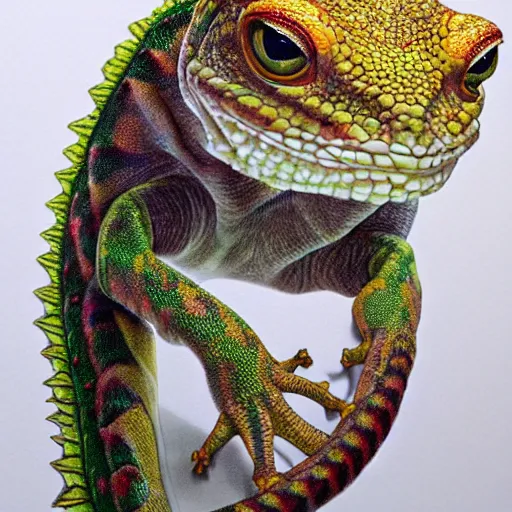 Prompt: Intricate five star Gecko facial portrait by Monica Lee, Colored pencil on paper, high detail, skin texture, photo realistic, hyperrealism,matte finish, high contrast, 3d depth, masterpiece, vivid colors, artstationhd