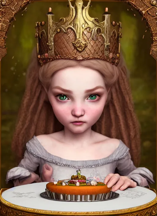 Image similar to highly detailed closeup portrait of an irish fairytale medieval princess eating cake, unreal engine, nicoletta ceccoli, mark ryden, lostfish, earl norem, global illumination, god rays, detailed and intricate environment