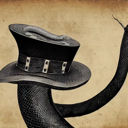 Prompt: giant snake wearing a top hat, photo, detailed, 4k