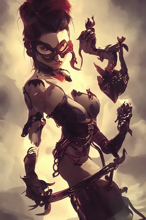 Image similar to evil hero malicious bane, heroine, beautiful, character concept, intricate complexity, in the style of artgerm and ilya kuvshinov, magic the gathering art