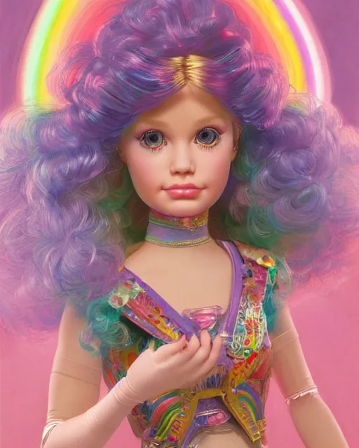 Image similar to rainbow brite portrait | highly detailed | very intricate | symmetrical | whimsical and magical | soft cinematic lighting | award - winning | closeup portrait | barbie doll | painted by donato giancola and mandy jurgens and ross tran | pastel color palette | featured on artstation