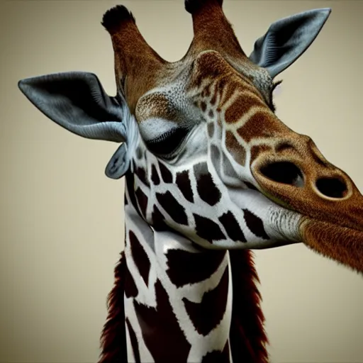 Image similar to a person with a giraffe snout, realistic portrait, photorealistic,