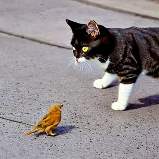 Prompt: a cat is catching a bird