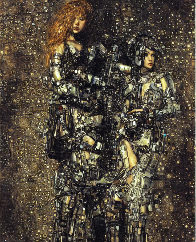 Image similar to cybernetic female supersoldier armed with laser rifle, intricate detail, klimt, royo, whealan,