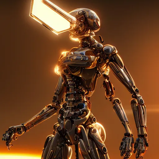 Prompt: biomechanical beautiful female mecha, rays of light. Style of westworld, cables, lights, searchlight, weta digital, octane render, insane details, ultra realistic, beatifully lit, reflections