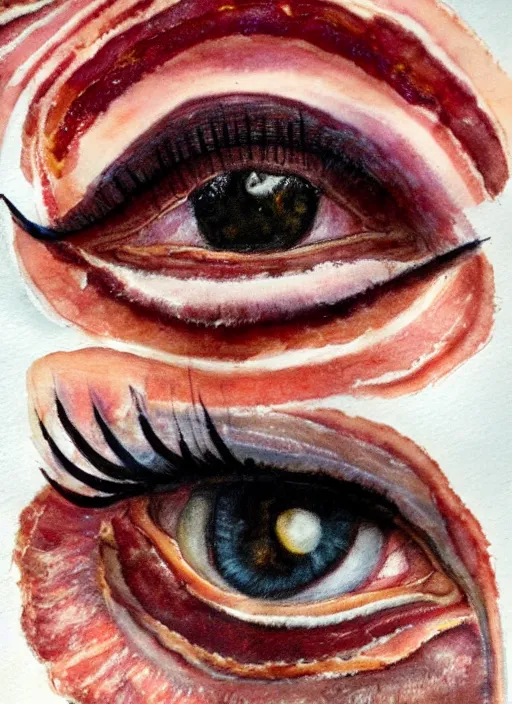 Image similar to portrait of a stunningly beautiful eye, multiplied, bacon