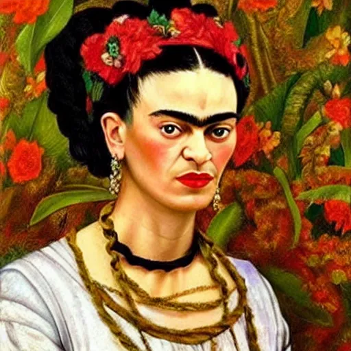 Prompt: frida kahlo as a renaissance princess, in the style of Konstantin Razumov, extremely detailed