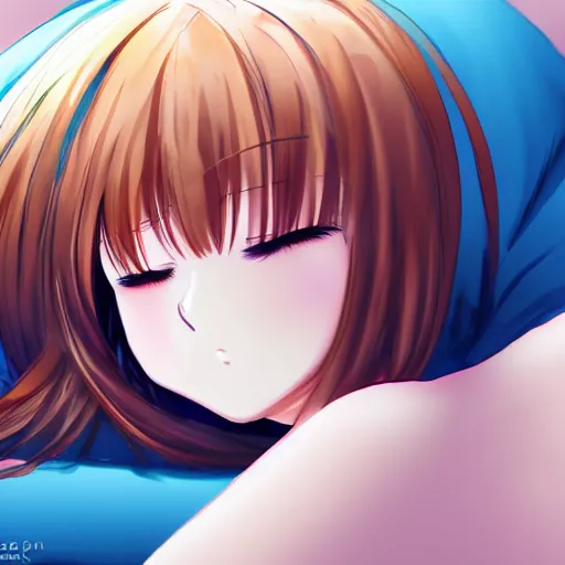 Image similar to cute anime girl sleeping, high quality, award winning, digital art