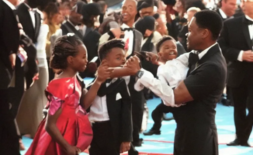 Image similar to a child\'s drawing of Will Smith slapping Chris Rock on stage at the academy awards - H 512