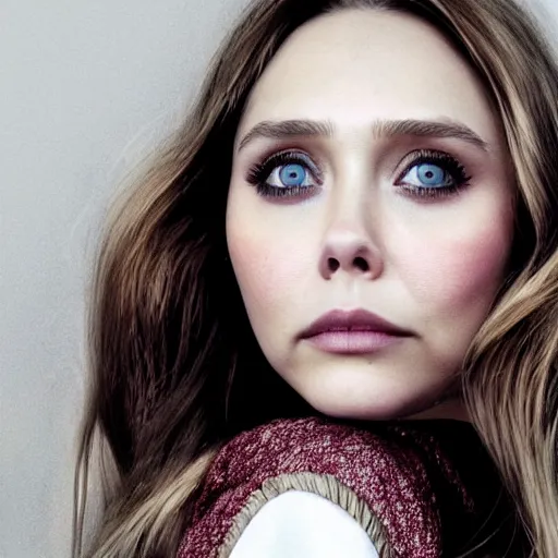 Prompt: A portrait of Elizabeth Olsen, starring in a Lana Del Rey music video, photorealistic imagery, high detail, cinematic, hq