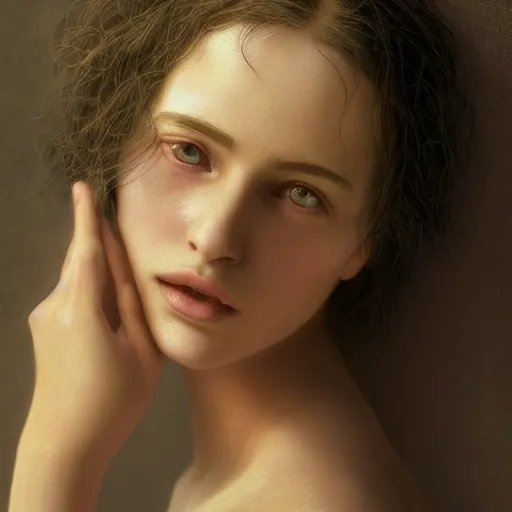 Image similar to photo portrait of a beautiful emotional female in soft light, symmetrical, centered, by edward robert hughes, annie leibovitz and steve mccurry, david lazar, jimmy nelsson, greg rutkowski, breathtaking, 8 k resolution, extremely detailed, beautiful, establishing shot, artistic, hyperrealistic, beautiful face, octane render