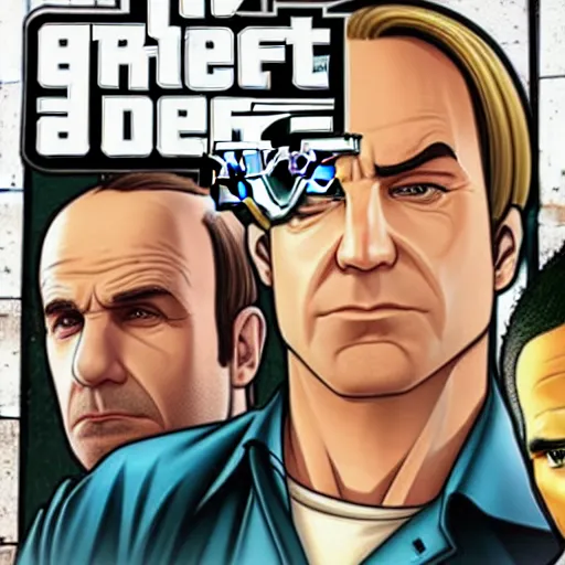 Prompt: GTA box cover art for Better Call Saul, Grand Theft Auto, GTA cover art