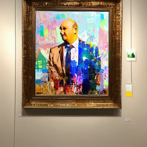 Image similar to kevin o'leary paintings in a painting, exposed in museums