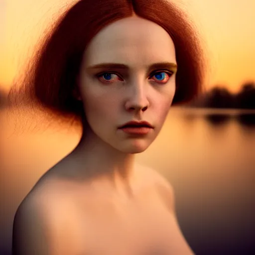 Image similar to photographic portrait of a stunningly beautiful english renaissance female in soft dreamy light at sunset, beside the river, soft focus, contemporary fashion shoot, in a denis villeneuve and tim burton movie, by edward robert hughes, annie leibovitz and steve mccurry, david lazar, jimmy nelsson, extremely detailed, breathtaking, hyperrealistic, perfect face, octane render