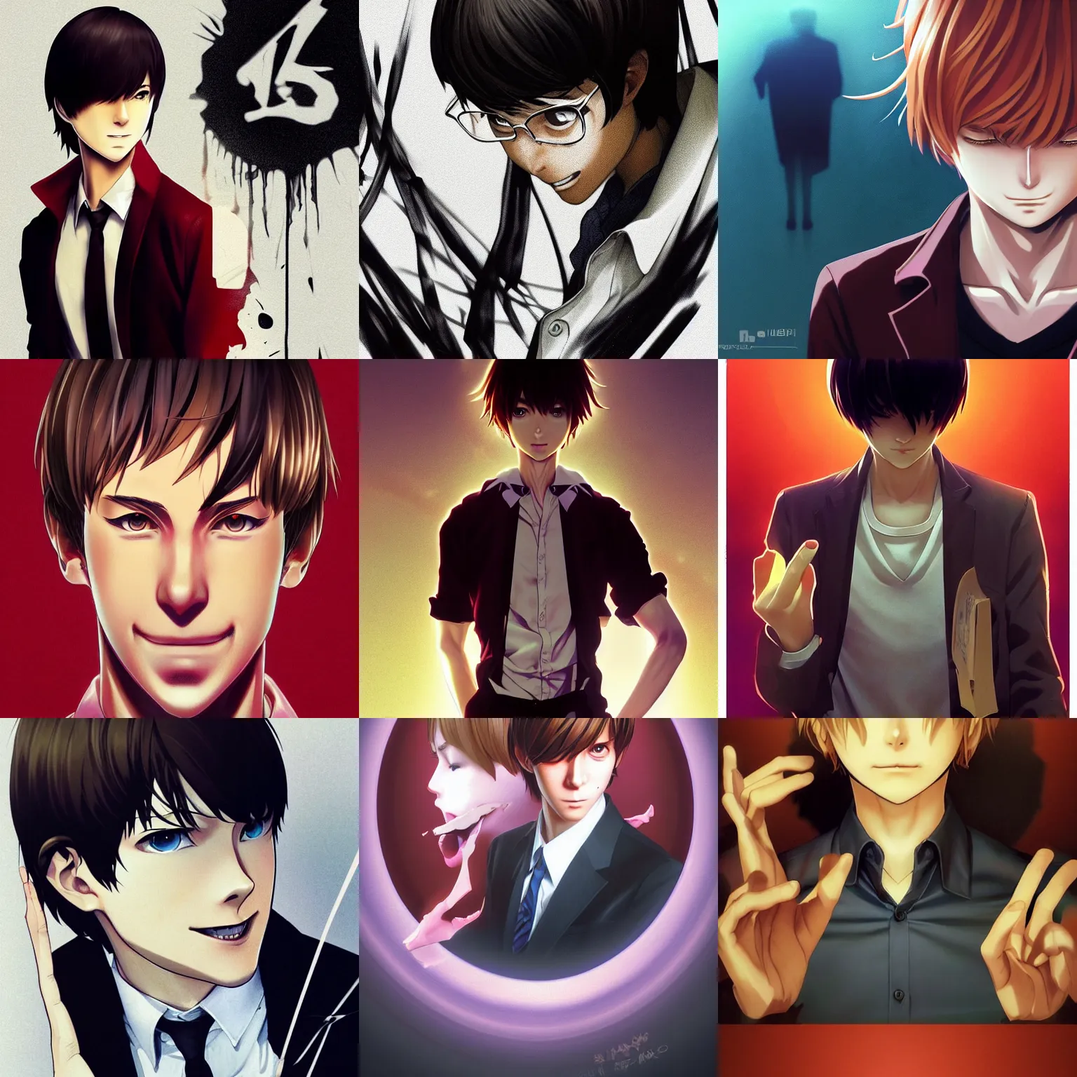 Prompt: light yagami with an evil grin, art by ilya kuvshinov and lois van baarle and ross tran and range murata and artgerm and andy warhol, norman rockwell, digital art, highly detailed, low angle shot, intricate, sharp focus, mystical trending on artstation hq, deviantart, pinterest, unreal engine 5, 4 k uhd image