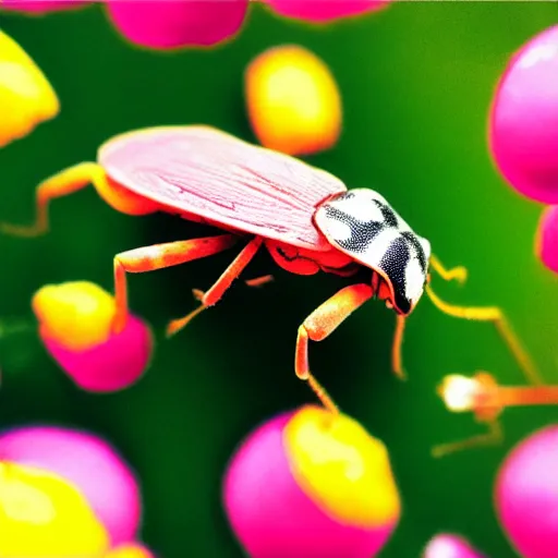 Image similar to “a pink and yellow bug on lemon 4k”