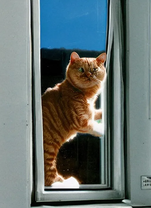 Prompt: cat inside a window watching a martian landscape