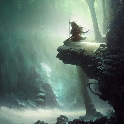 Image similar to ''cinematic shot'' an elf in rivendel with armor of diamonds with leaves falling simetrical 8 k atmosferic realistic made by ivan aivazovsky, peter mohrbacher, greg rutkowski volumetric light effect broad light oil painting painting fantasy art style sci - fi art style realism premium prints available artwork unreal engine