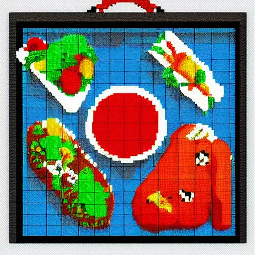 Prompt: frozen food pixel art with hdd image, lauretta jones