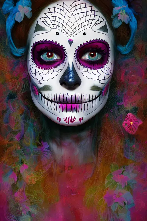 Prompt: Illustration of a face of a day of the dead girl, art by Beeple