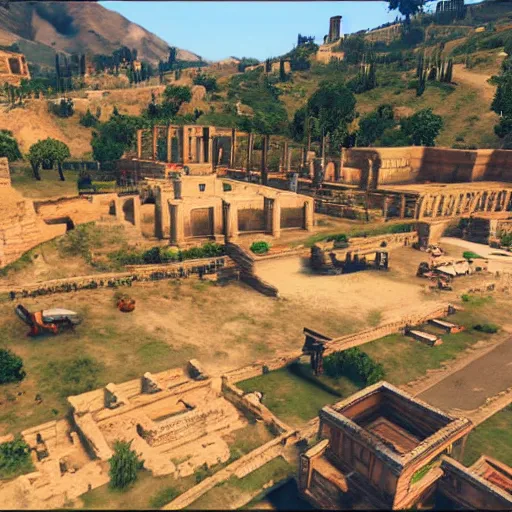 Prompt: Valle dei Templi, Agrigento, Italy in GTA V, in game screenshot