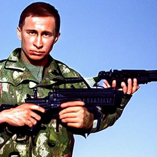 Prompt: photo of putin holding a rifle