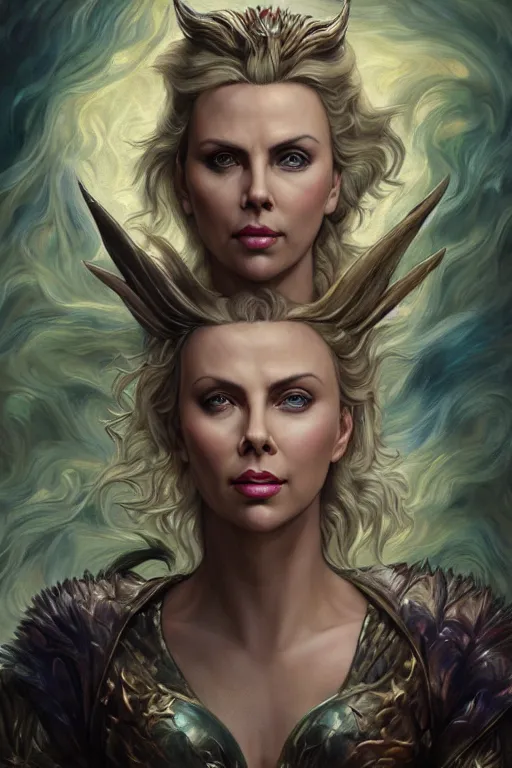 Prompt: A fantasy comic book style portrait painting of Charlize Theron, Scarlett Johansson, as an Atlantean Reptilian Warrior, Mystical Valkyrie, François Boucher, Oil Painting, unreal 5, DAZ, hyperrealistic, octane render, Regal, Refined, Detailed Digital Art, RPG portrait, William-Adolphe Bouguereau, Michael Cheval, Walt Disney (1937), Steampunk, dynamic lighting, Highly Detailed, Cinematic Lighting, Unreal Engine, 8k, HD