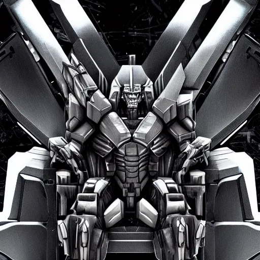 Image similar to detailed picture of megatron sittin on a throne; trending on artstation