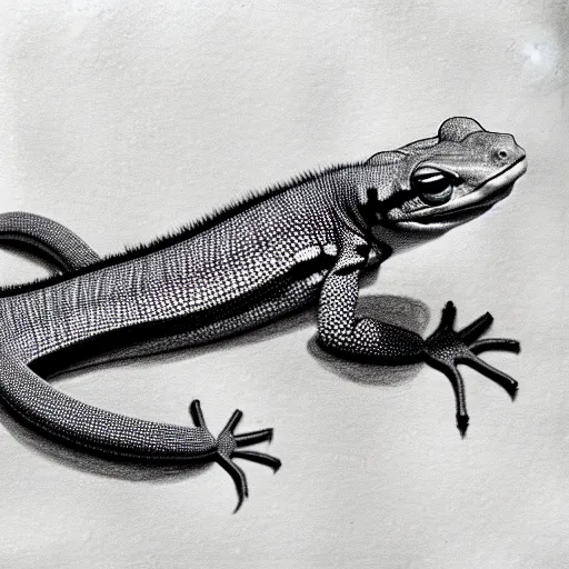 Image similar to drawing of a gecko, pencil, basic, outline