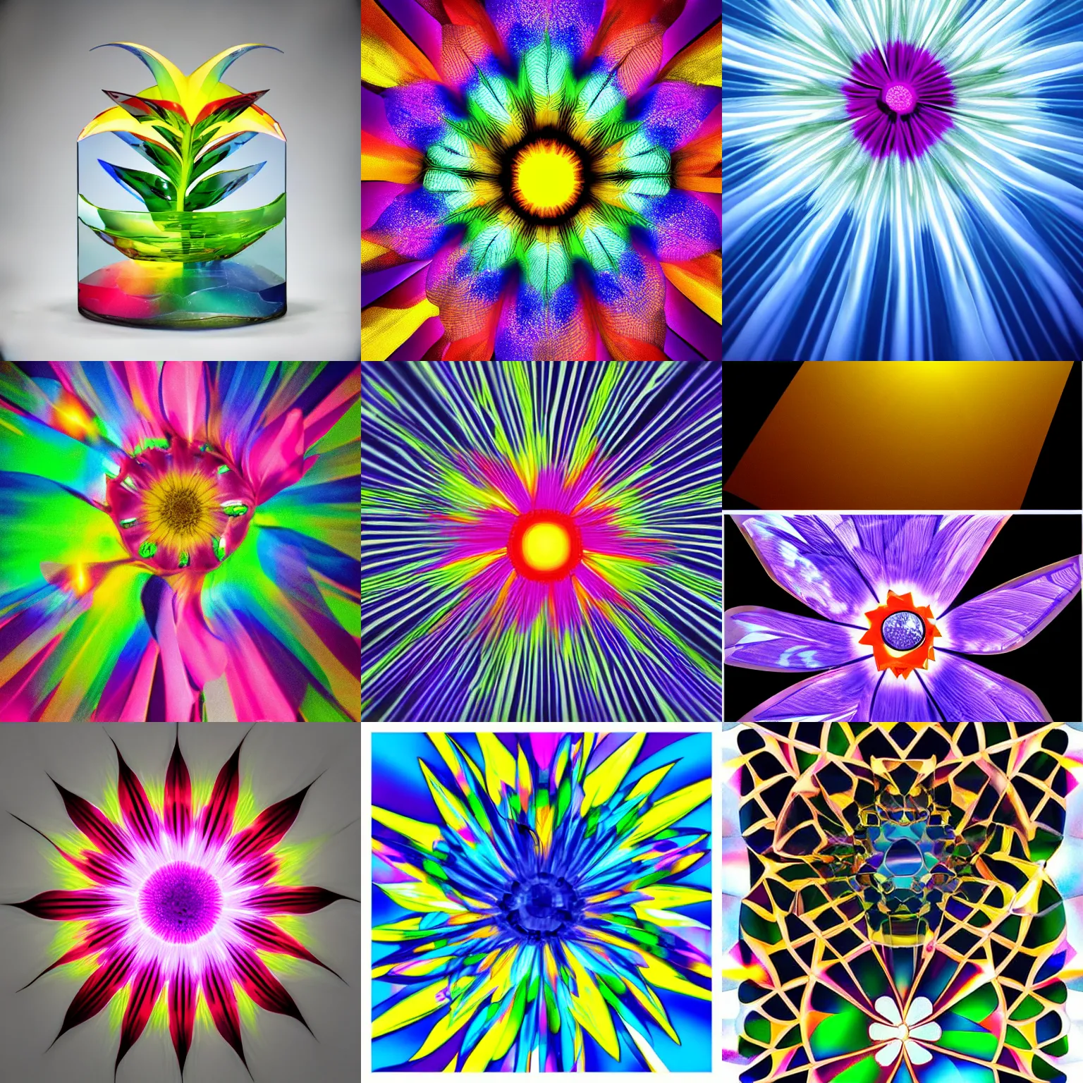 Prompt: exotic sunbeam living glass prism flower by chris wood, sunbeams, featured on behance