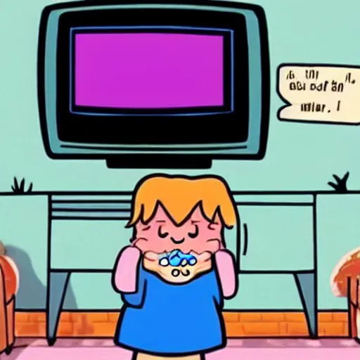 Prompt: A tv that has Mabel Pines!!!!!!! from Gravity falls tv show eating a donut on the tv