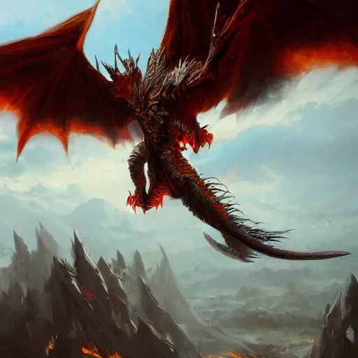 oil painting of deathwing dragon flying down on earth | Stable ...