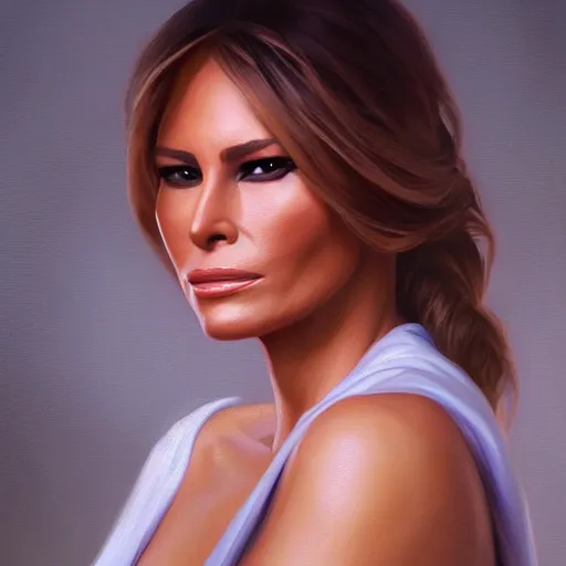 Image similar to a portrait painting of melania trump in the oil painting unreal 5 daz. rpg portrait, extremely detailed artgerm greg rutkowski alphonse mucha vladimir volegov