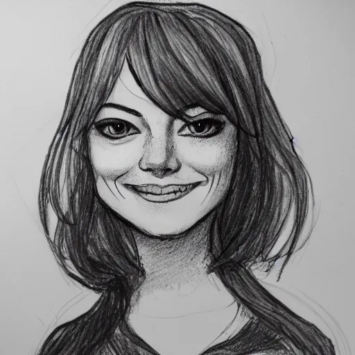 Prompt: childrens drawing of emma stone with owls,